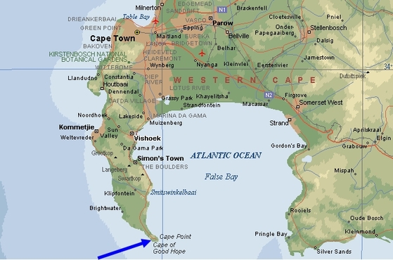 Ближайший большой город ЮАР к мысу Доброй Надежды - Кейптаун 